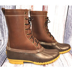 L.L Bean Shearling Lined Men's Size 7 Duck Boots Brown Lace Up MADE IN MAINE USA